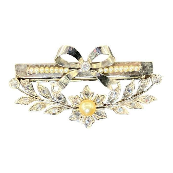 Bijou broche - 19,2 carats Or blanc - 0.24ct. tw. Diamant, Bijoux, Sacs & Beauté, Bijoux anciens