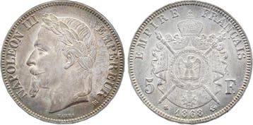 5 Franc 5 F1868 Frankreich Napoleon Iii Muenzzeichen Bb S..., Verzenden, België
