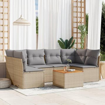 vidaXL Patio Sofa Set 6-zits Beige mix en grijs, Verzenden, Nieuw
