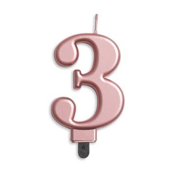 Kaars 3 Jaar Rose Goud Metallic 8cm, Verzenden