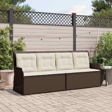 vidaXL Tuinbank Zwart en Crème Wit poly rattan, Tuin en Terras, Verzenden, Nieuw