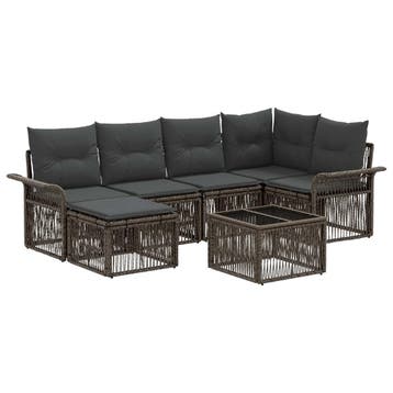 vidaXL Tuinbank Set 7 pcs Grijs poly rattan, Verzenden, Nieuw