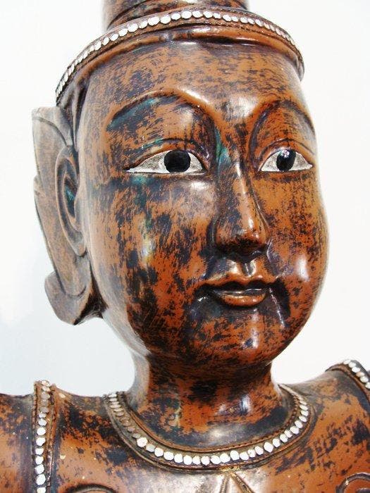 Harthouten Tempelwachter Beschermer Thepanom Thailand met, Antiek en Kunst, Kunst | Niet-Westerse kunst