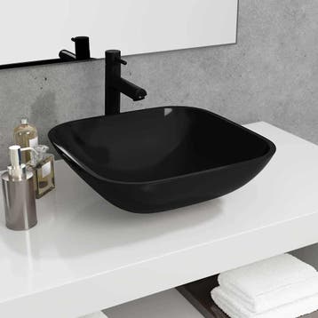 vidaXL Wasbak 42x42x14 cm glas zwart, Doe-het-zelf en Bouw, Sanitair, Verzenden, Nieuw