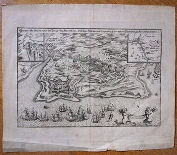 Rare vue militaire de Fontarabie – Gravure sur cuivre XVII