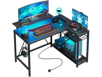 Five Stars® L-Vormig Game Bureau - 107x80x76 cm - RGB LED, Maison & Meubles, Verzenden