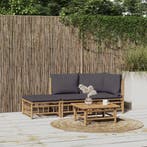 vidaXL 3-delige Loungeset met kussens bamboe donkergrijs, Verzenden, Nieuw, Loungeset