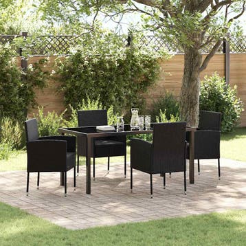 vidaXL Tuin Eettafel Set met kussen 5 pcs Zwart poly rattan, Verzenden, Nieuw