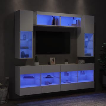 vidaXL 6-delige Tv-wandmeubelset met LED-verlichting wit, Verzenden