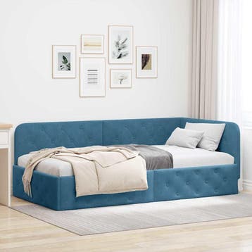 vidaXL Hoek Bed Frame Blauw 100 x 200 cm Fluweel, Verzenden