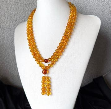 Oud Baltisch amber halsketting japa mala 108 kralen 9,5 mm, Nieuw