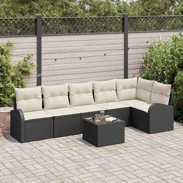 vidaXL Tuinbank Set 7 st Zwart poly rattan, Verzenden, Nieuw
