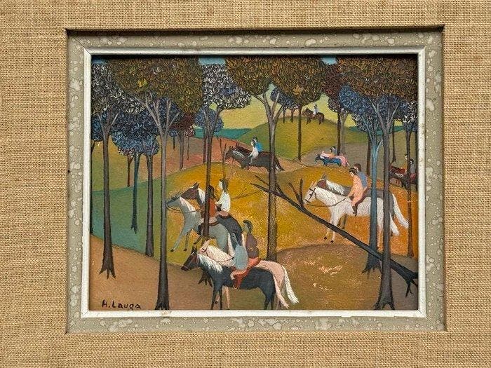 Henri Lauga (1918-?) - Cavalcata libera, Antiek en Kunst, Kunst | Schilderijen | Klassiek