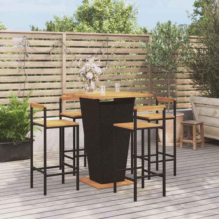 vidaXL 5-delige Tuinbarset poly rattan en massief acaciahout, Tuin en Terras, Tuinsets en Loungesets, Nieuw, Verzenden