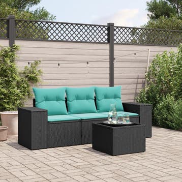 vidaXL 4-delige tuinbankset met kussens, zwart polyrotan, Verzenden