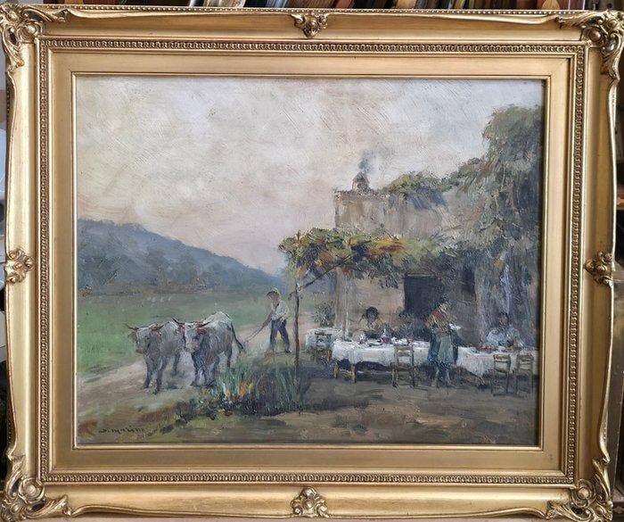 Francesco Di Marino (1892-1954) - Scena di vita popolare, Antiek en Kunst, Kunst | Schilderijen | Klassiek