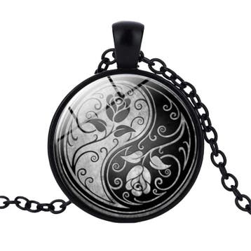 Fako Bijoux - Ketting - Cabochon - Yin Yang - Zwart, Verzenden