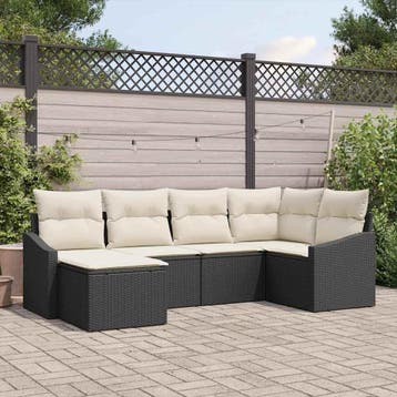vidaXL Tuin Eettafel Set 6 st Zwart en Crème, Verzenden, Nieuw