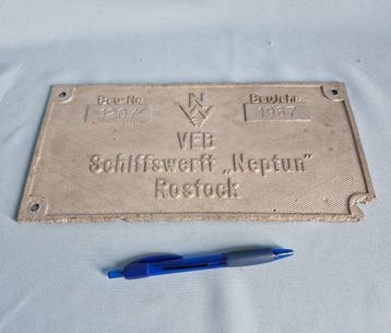 Originele werfplaat VEB Schiffswerft Neptun - Aluminium -