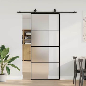 vidaXL Schuifdeur met beslagset 90x205 cm ESG glas zwart, Verzenden, Nieuw