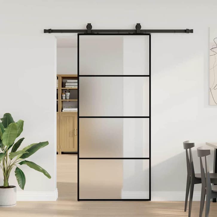vidaXL Schuifdeur met beslagset 90x205 cm ESG glas zwart, Bricolage & Construction, Fenêtres & Moustiquaires, Envoi