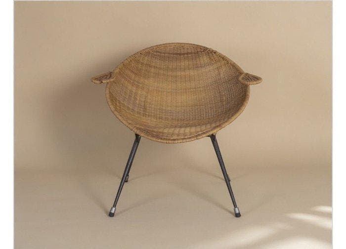 Stoel - Geweven rieten fauteuil, jaren vijftig - Rattan,, Antiek en Kunst, Curiosa en Brocante