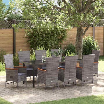 vidaXL Tuin Eettafel Set 9 st Grijs Gepoedercoat staal, Verzenden