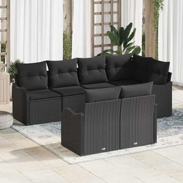 vidaXL Tuinbank Set 7 st Zwart Poly rattan, Tuin en Terras, Verzenden, Nieuw