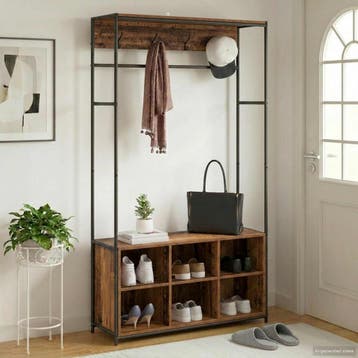 vidaXL Kapstok met schoenenbank Oud hout 100 x 32 x 180,5 cm, Verzenden, Nieuw