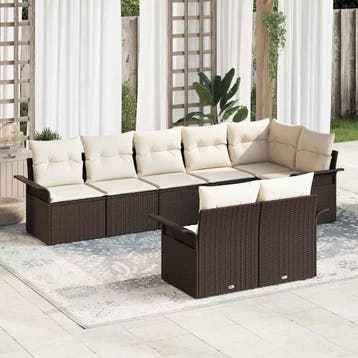 vidaXL Tuinbank Set met kussen 8 pcs Bruin poly rattan, Verzenden
