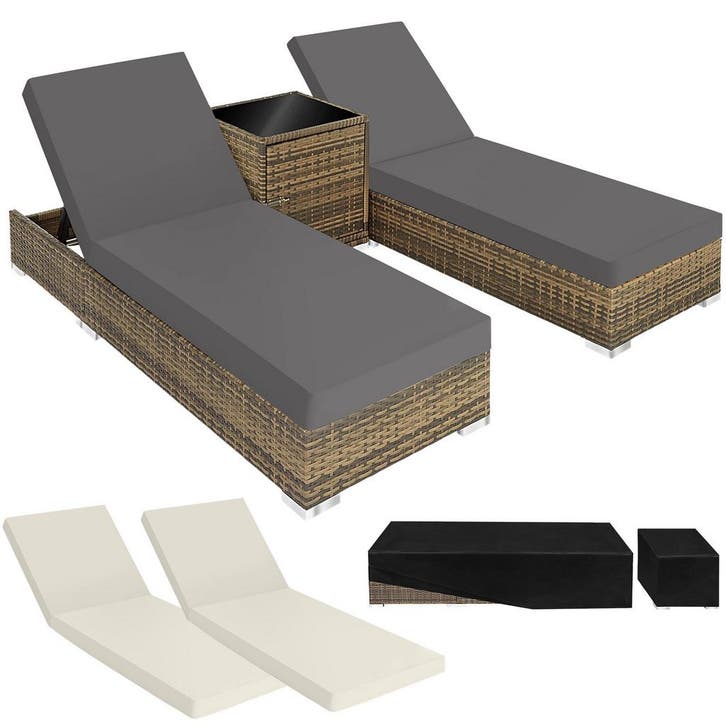 tectake 2 rotan ligstoelen met aluminium frame en tafel, inc, Jardin & Terrasse, Ensembles de jardin, Envoi