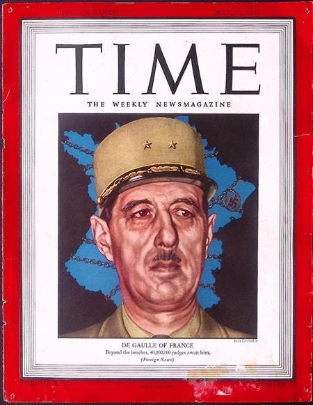 Cover Time Magazine1944 met Charles de Gaulle (lijst optie), Verzamelen, Militaria | Tweede Wereldoorlog, Foto of Poster, Verzenden