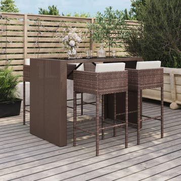 vidaXL 5-delige Tuinbarset met kussens poly rattan bruin, Verzenden, Nieuw
