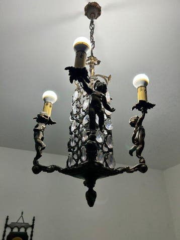 Kroonluchter - Brons, Messing, Glas, Kristal - Vintage