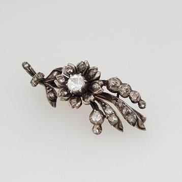 Broche - 14 karaat Zilver, Geel goud Diamant (Natuurlijk)
