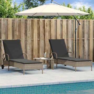 vidaXL Ligstoelen 2 st met kussen poly rattan lichtgrijs, Tuin en Terras, Verzenden, Nieuw