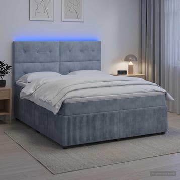 vidaXL LED Boxspringbed met Matras Donkergrijs 140 x 200 cm, Verzenden, Nieuw
