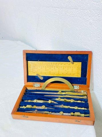 Droog kompas - Messing, Hout - W. H. Harling London Coffret