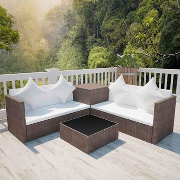 vidaXL 4-delige Loungeset met kussens poly rattan bruin, Verzenden, Nieuw, Loungeset