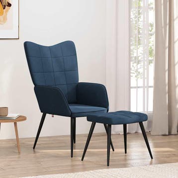 vidaXL Relaxstoel met voetenbank stof blauw, Verzenden