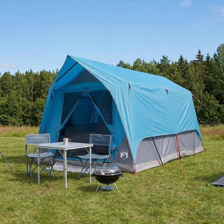 vidaXL Tunneltent met dak Blauw 8-persoons Polyester en, Caravanes & Camping, Tentes, Envoi
