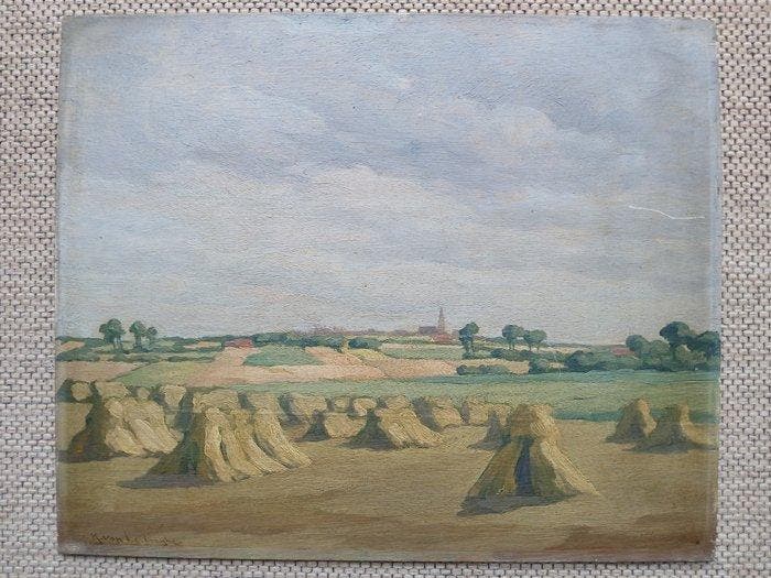 Karel Van Lerberghe (1889-1953) - Korenschoven - oogst in, Antiquités & Art, Art | Peinture | Classique