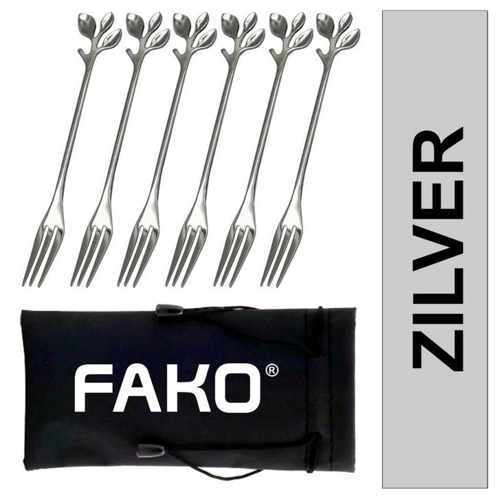 Fako Bijoux - Dessertvork - Amuse Vork - Blaadjes - RVS -, Huis en Inrichting, Keuken | Bestek, Verzenden