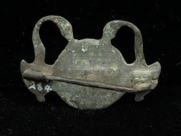 Romain antique Bronze Broche médaillon / fibule avec des