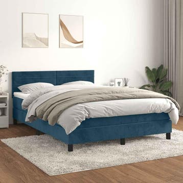 vidaXL Boxspring met matras fluweel donkerblauw 140x200 cm, Verzenden, Nieuw