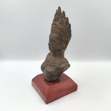 Oud-Khmer Mengmetaal Buste van een Apsara-godin - 200 mm, Antiek en Kunst
