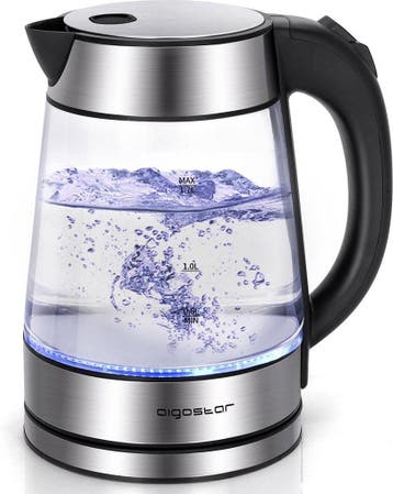 Waterkoker glas - RVS - met LED - 1.7L - 2200W - RVS, Verzenden