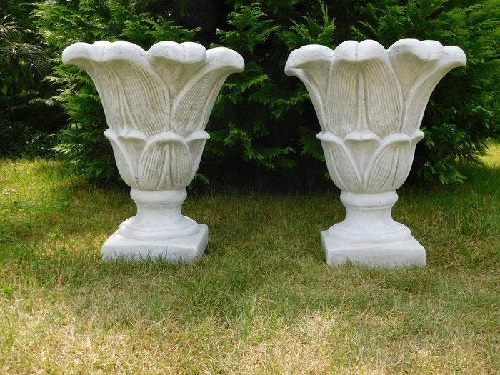 Bloempot - beton - Een paar grote witte tuinpotten, Antiek en Kunst, Curiosa en Brocante