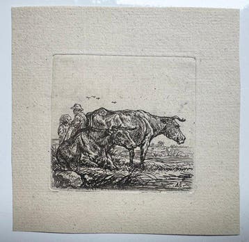 Aelbert Cuyp (1620-1690) - Twee koeien en herders