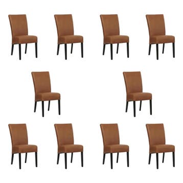 Set van 10 Leren eetkamerstoelen Just - Rancho Cognac, Ophalen of Verzenden